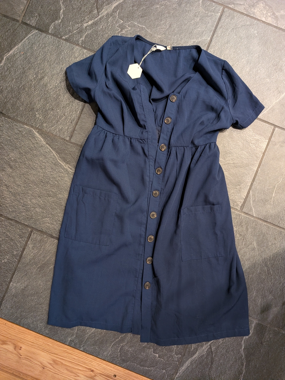 Pinkblush Navy Button-Front Midi Dress